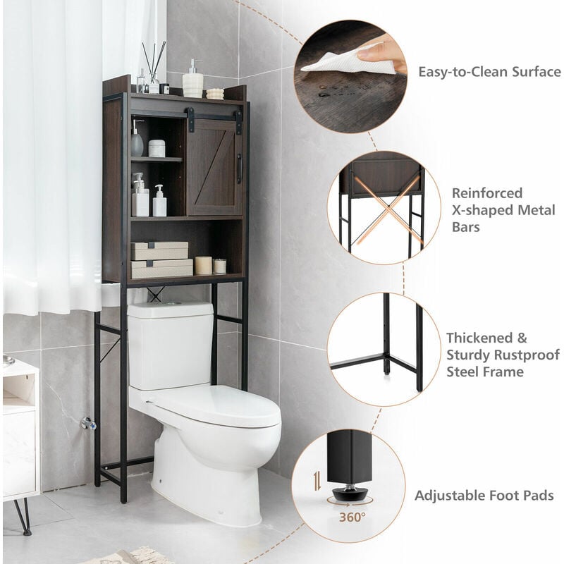 Over The Toilet Storage, 3-Tier Industrial Over Toilet Bathroom Organizer,  Bathroom Shelves Over Toilet with Adjustable Feet