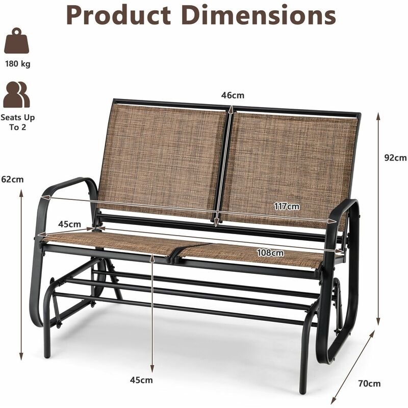 Costway glider outdoor patio rocking bench 2024 loveseat cushioned seat steel frame furniture