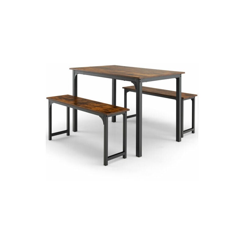 Fitueyes 3 piece dining table set on sale with 2 benches