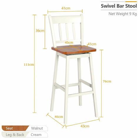 Set of 2 Bar Stools Wooden Counter Height Chair Pub Dining Chairs 360 °Swiveling