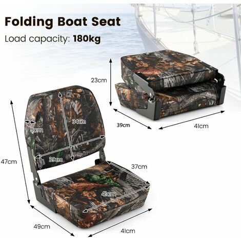 Set of 2 Folding Low-Back Boat Chair Ergonomic Fishing Yacht Seat
