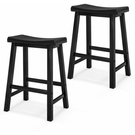 Set of 2 Bar Stools Saddle Seat Stool Counter Height Stools with Solid ...