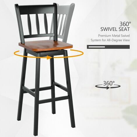 Set of 2 Bar Stools Wooden Counter Height Chair Pub Dining Chairs 360 °Swiveling