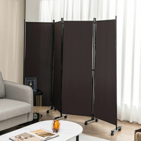 4 Panel Room Divider on Wheels Rolling Privacy Screens Portable Freestanding