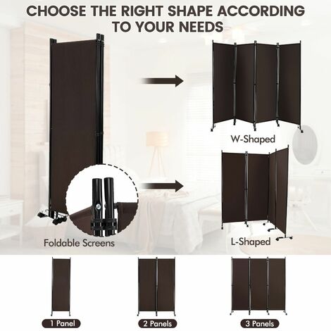 4 Panel Room Divider on Wheels Rolling Privacy Screens Portable Freestanding