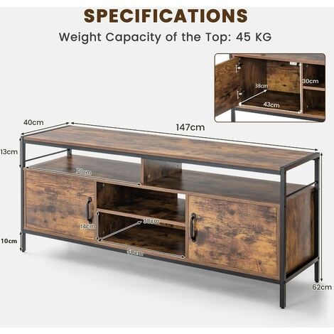 Industrial TV Stand for TVs up to 65 Inch TV Console Table Storage Side Cabinet