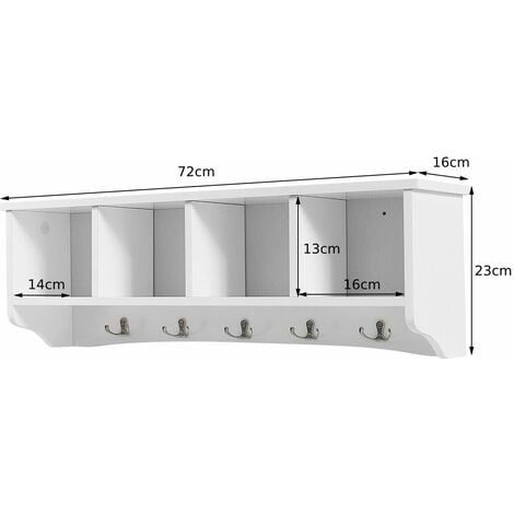 Wall-Mounted Entryway Storage Cabinet Hanging Coat Rack Display Stand 5 Hooks