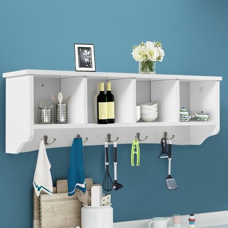 Wall-Mounted Entryway Storage Cabinet Hanging Coat Rack Display Stand 5 Hooks