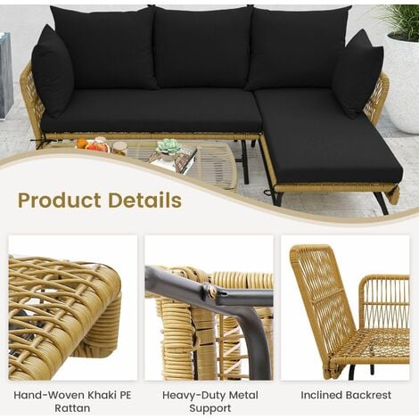 Outdoor Wicker Furniture Set 3-PieceLoveseat Patio Sofa with Cushions & Table