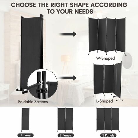 4 Panel Room Divider on Wheels Rolling Privacy Screens Portable Freestanding