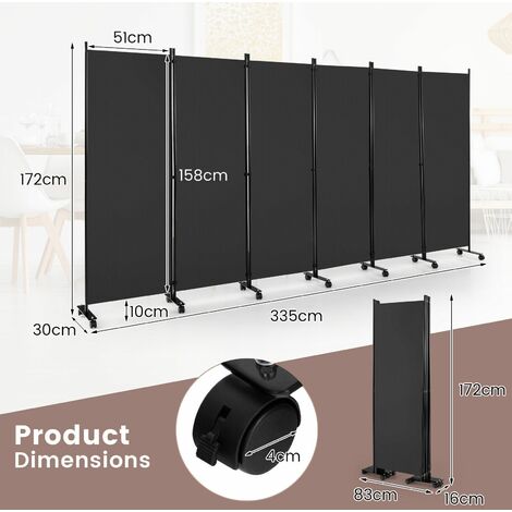 6 Panel Room Divider on Wheels Rolling Privacy Screens Portable Freestanding
