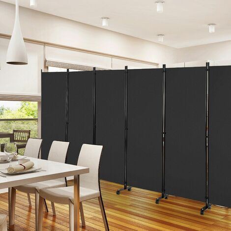6 Panel Room Divider on Wheels Rolling Privacy Screens Portable Freestanding