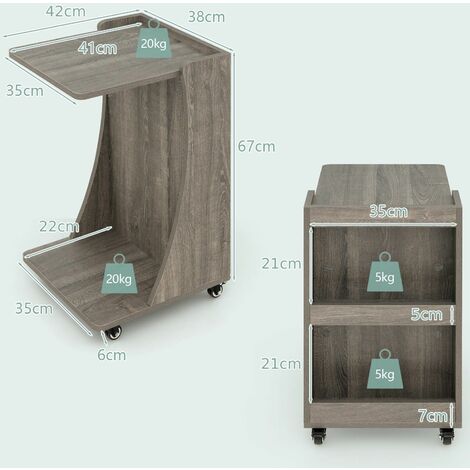 C-Shaped End Table Mobile Sofa Side Table Coffee Laptop Table W/ Swivel Casters