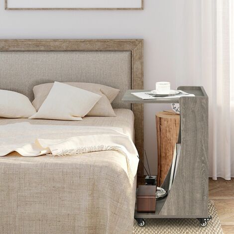C-Shaped End Table Mobile Sofa Side Table Coffee Laptop Table W/ Swivel Casters