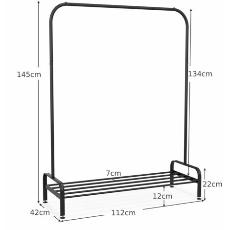 2 IN 1 Industrial Metal Clothes Rails Stand Garment Coat Rack Storage Organizer