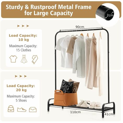 2 IN 1 Industrial Metal Clothes Rails Stand Garment Coat Rack Storage Organizer