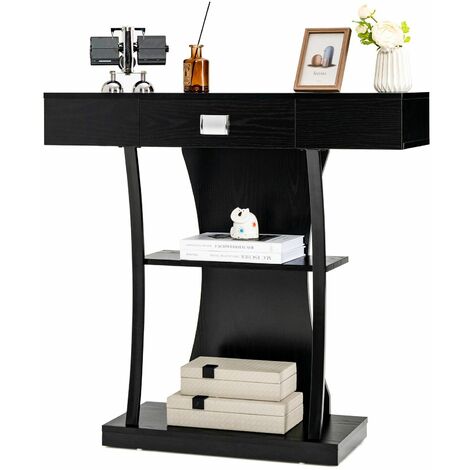T-Shaped Industrial Console Table Narrow Sofa Side Table Entryway Display Shlves