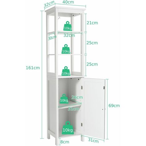 3-Tier Shelf Bathroom High Cabinet Freestanding Floor Storage Cabinet Organizer