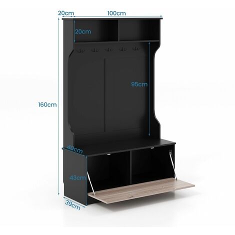 3-in-1 Freestanding Hall Coat Rack Stand Shoe Bench with Hooks