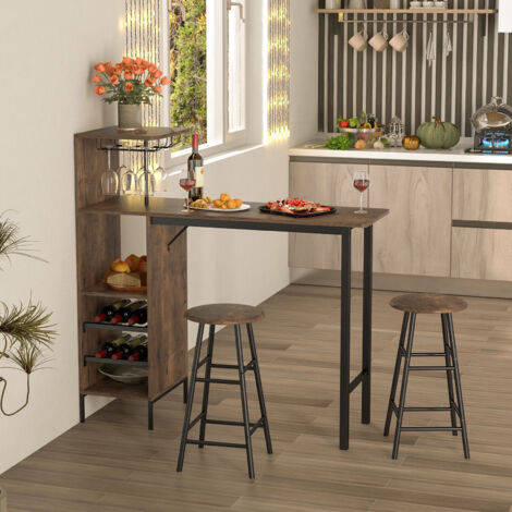 3PCS Bar Table & Chair Set Industrial Pub Table Counter Height Dining Table Set