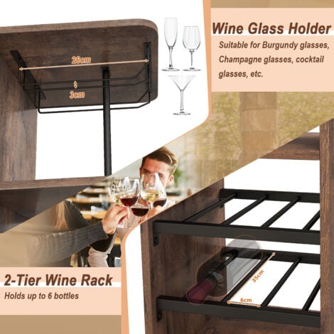 3PCS Bar Table & Chair Set Industrial Pub Table Counter Height Dining Table Set