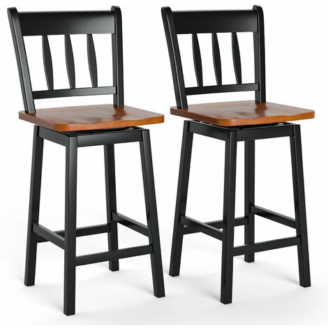 Bar Stools Set of 2 Rubber Wood Swivel Bar Chairs with Backrest & Footrest