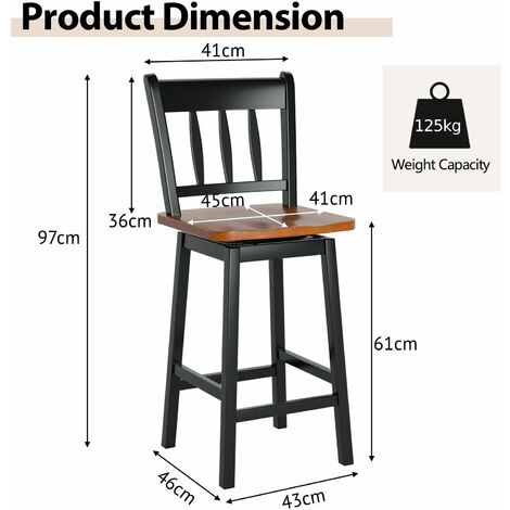 Bar Stools Set of 2 Rubber Wood Swivel Bar Chairs with Backrest & Footrest