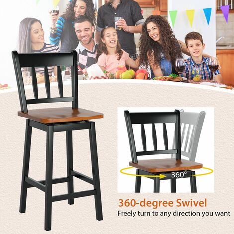 Bar Stools Set of 2 Rubber Wood Swivel Bar Chairs with Backrest & Footrest