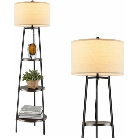 Modern Floor Lamp Corner Standing Lamp Tall Bookshelf Light with  3-tier Shelves
