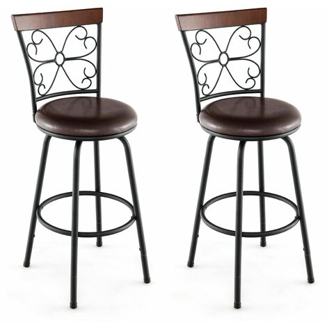 Set of 2 Bar Stool Adjustable Height Swivel Kitchen Dining Chair Cozy Backrest (1/5)