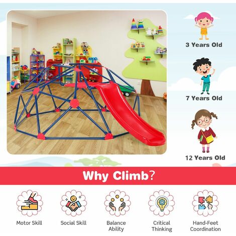8FT Dome Climber Kids Toddler Climbing Frame With Slide Geometric Climbing Dome
