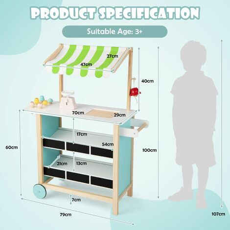 Pretend Play Kids Ice Cream Cart Wooden Grocery Store Toddler Supermarket Toy
