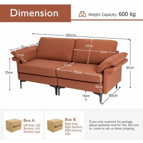 Modern Fabric Loveseat 2 Seater Sofa Set Upholstered Sofa with Armrest Pillows
