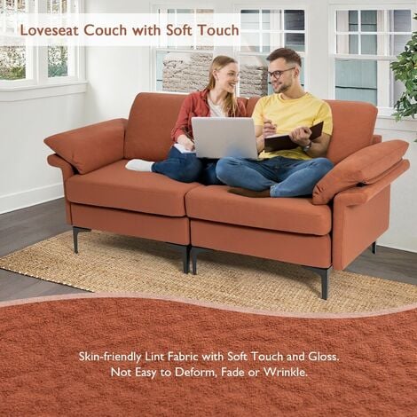 Modern Fabric Loveseat 2 Seater Sofa Set Upholstered Sofa with Armrest Pillows