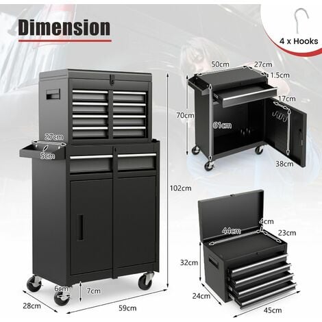 5-Drawer Rolling Tool Chest High Capacity Tool Storage Cabinet w/ Lockable Wheel