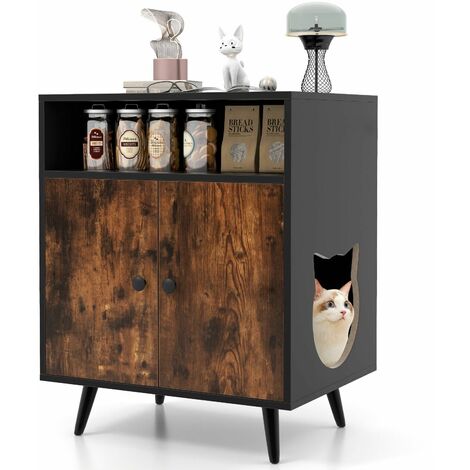 Wooden Cat Litter Box Enclosure Hidden Cat Washroom Kitten Furniture Cabinet