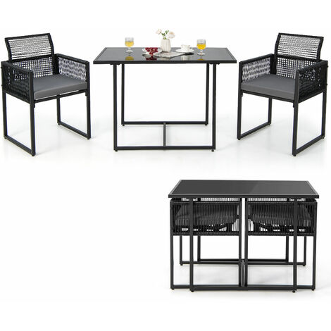 3 PCS Outdoor Dining Set Patio PE Rattan Furniture Set w/ Backrest & Cushions (1/5)