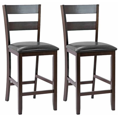 Set of 2 Bar Stools Wood Padded Counter Height Pub Chairs Kitchen Dining Chair