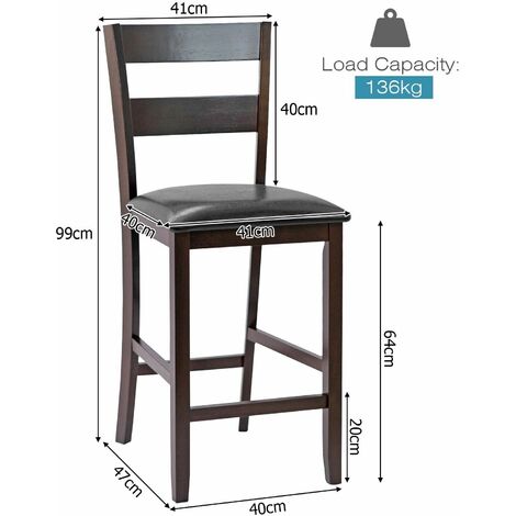 Set of 2 Bar Stools Wood Padded Counter Height Pub Chairs Kitchen Dining Chair