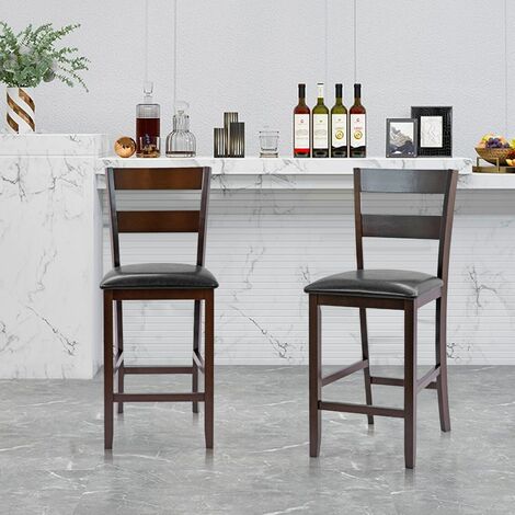 Set of 2 Bar Stools Wood Padded Counter Height Pub Chairs Kitchen Dining Chair