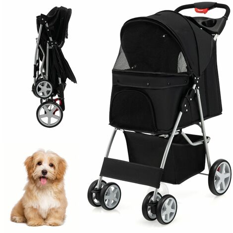 PawHut 3-Wheel Pet Stroller - Foldable Jogger For Small Dogs (<20kg, Adjustable Canopy, Storage Basket)