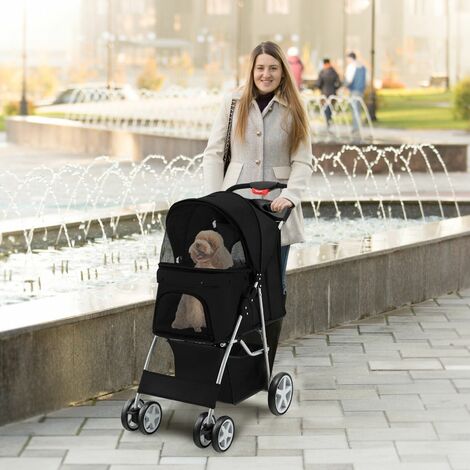 4 Wheels Pet Jogger Stroller With 2 Detachable Carrier Bags - Foldable 4- Wheel Jogger For 2 Small Dogs Or Cats, Black Double Pet Stroller