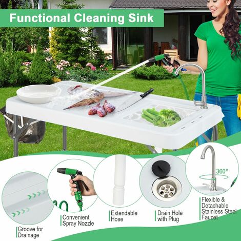 Folding Fish Cleaning Table Portable Camping Fillet Station Sink