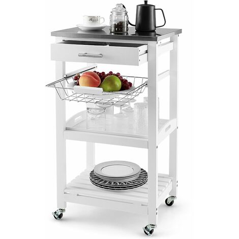 Rolling Kitchen Storage Trolley Cart Cupboard Island Stainless Steel Countertop (1/5)