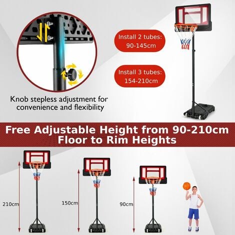 Adjustable Basketball Hoop Stand 195-250cm Portable Basketball Set PE ...