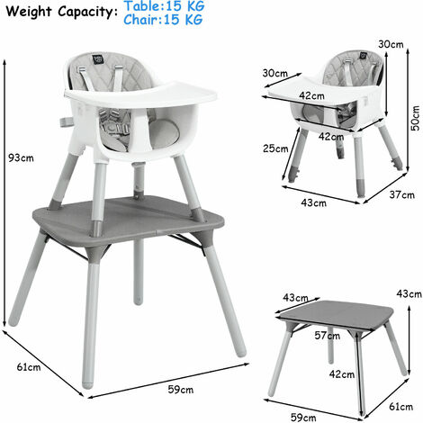 4 in 1 Baby Highchair Infant Feeding Seat Kids Table&Chair Set W/Adjustable Tray