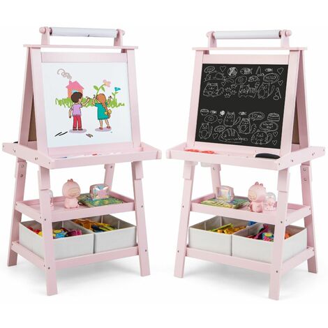 3 in 1 Kids Art Easel Double-Sided Blackboard Magnetic Whiteboard W/ Paper Roll (1/5)