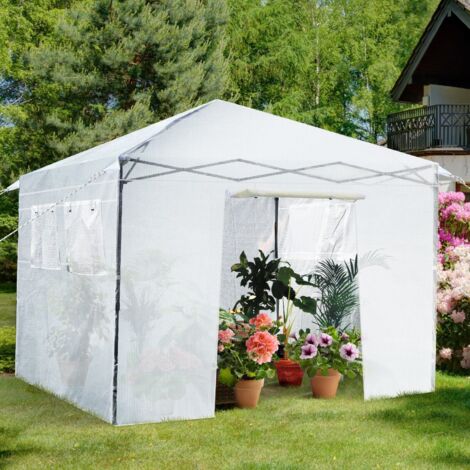 Portable Garden Greenhouse Walk-in Gardening Greenhouse Roll-up Door 4 Windows