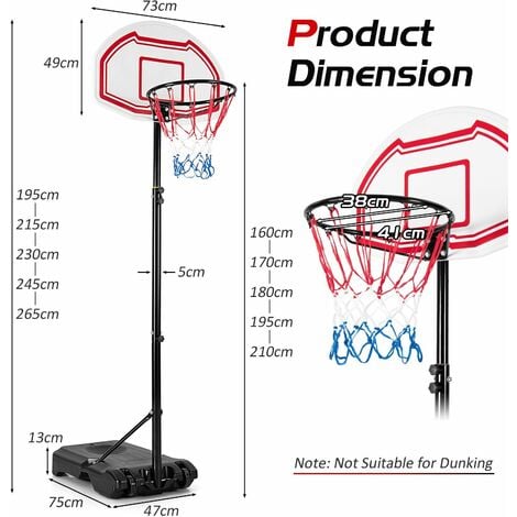 Freestanding Basketball Backborad Hoop Net Set Adjust Basketball Goal ...