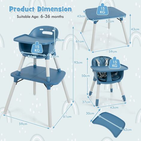 4 in 1 Baby Highchair Infant Feeding Seat Kids Table&Chair Set W/Adjustable Tray